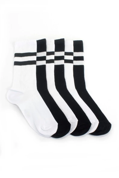 6lı Erkek Unisex Çizgili Soket Çorap Pamuklu Tenis Ekonomik Spor - 5