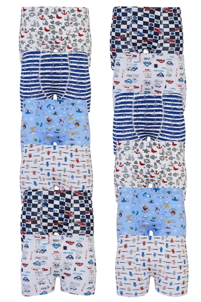 Tutku 12li Erkek Çocuk Renkli Boxer Desenli Baskılı Pamuklu Rahat - 3