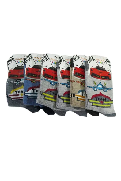 6 lı Erkek Çocuk Baskılı Uzun Soket Çorap Renkli Çocuk Çorap - 2