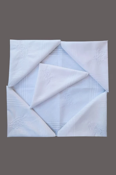 Çiçek İşlemeli 6 lı Bayan Beyaz Mendili 28x28 cm 100 Pamuk - 3