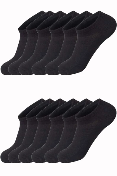 12li Kadın Erkek Görünmez Çorap Düz Renk Pamuklu Klimalı Ekonomik - 2