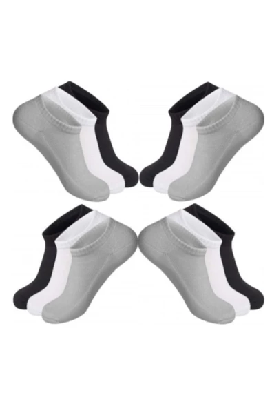 12li Kadın Erkek Görünmez Çorap Düz Renk Pamuklu Klimalı Ekonomik - 5