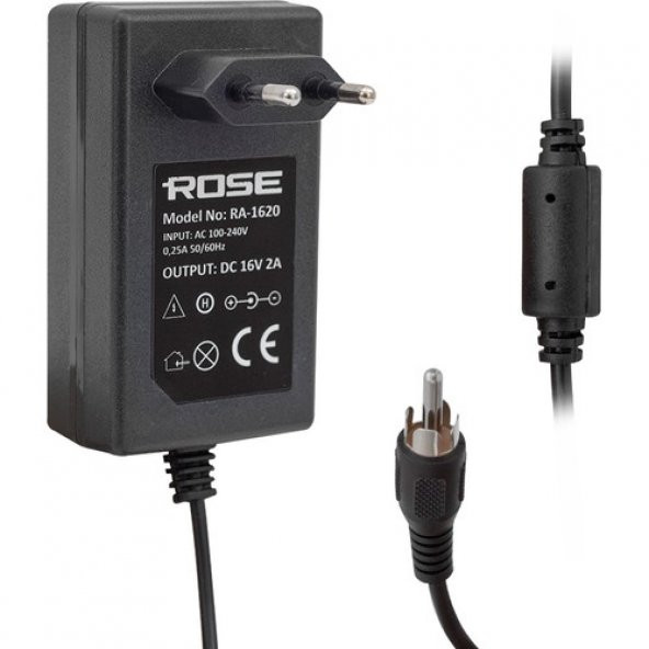 Rose RA-1620 Rca Fişli 16 Volt - 2 Amper Priz Tipi Rca -Tos Fişli Santral Adaptörü