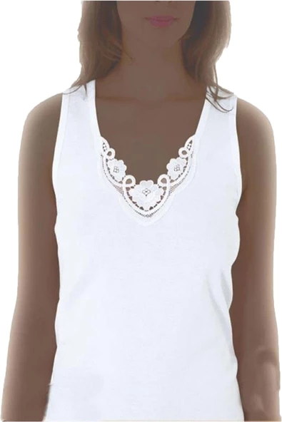 Tekkaplan İç Giyim Geniş Güpürlü Dantelli Ribana Kadın Atlet - 2