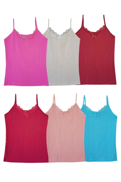 6lı Kadın İp Askılı Atlet Likralı Pamuklu Renkli Fanila - 4