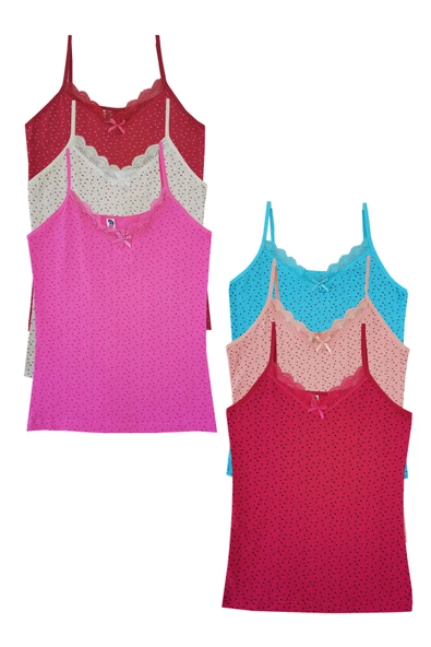 6lı Kadın İp Askılı Atlet Likralı Pamuklu Renkli Fanila - 3