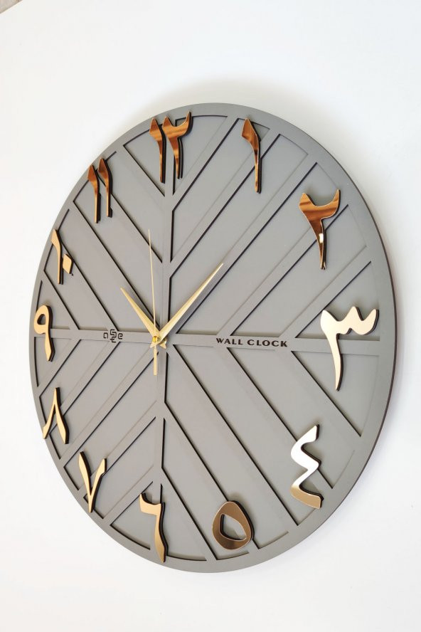 aSSe Tasarım Arapça Rakam Long Line Dekoratif Duvar Saati Antrasit & Gold 50x50cm Sessiz Mekanizma ürün görseli