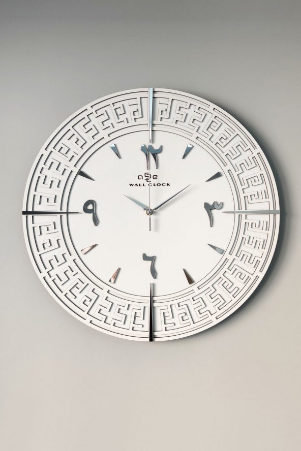 aSSe Tasarım Arapça Rakam Tangled Lines Beyaz & Gümüş Türkçe Rakam 50x50cm Sessiz Duvar Saati ürün görseli