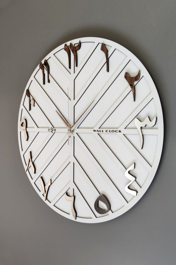 aSSe Tasarım Arapça Rakam Long Line Dekoratif Duvar Saati Beyaz & Gümüş 50x50cm Sessiz Mekanizma