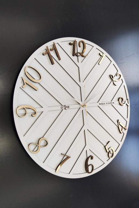 aSSe Tasarım Long Line Dekoratif Duvar Saati Beyaz & Gold 50x50cm Sessiz Mekanizma ürün görseli