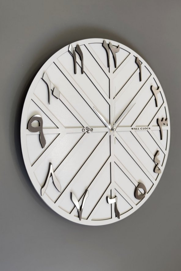 aSSe Tasarım Arapça Rakam Long Line Dekoratif Duvar Saati Beyaz & Gümüş 50x50cm Sessiz Mekanizma - 2