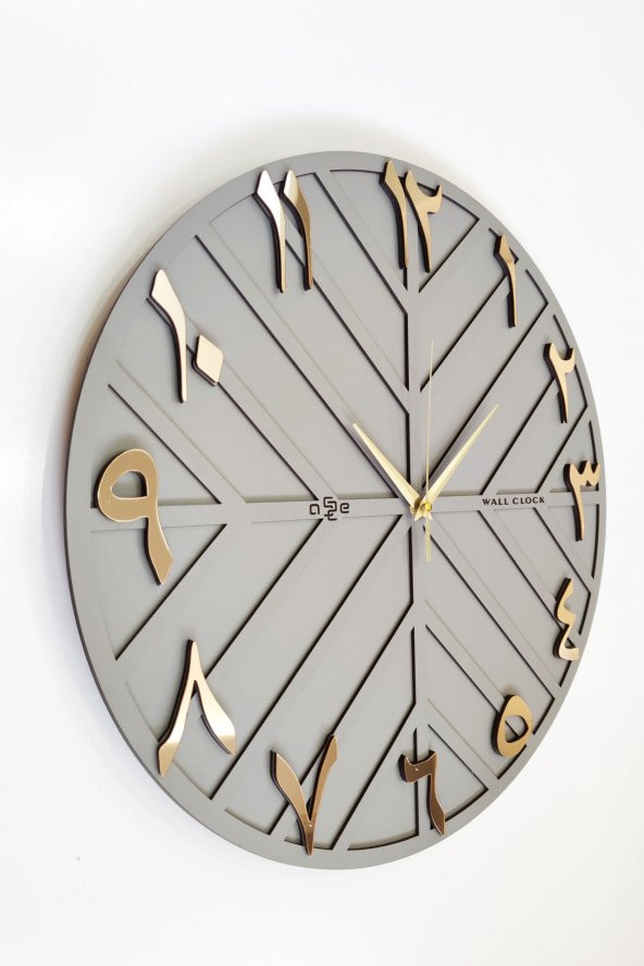 aSSe Tasarım Arapça Rakam Long Line Dekoratif Duvar Saati Antrasit & Gold 50x50cm Sessiz Mekanizma - Resim 2