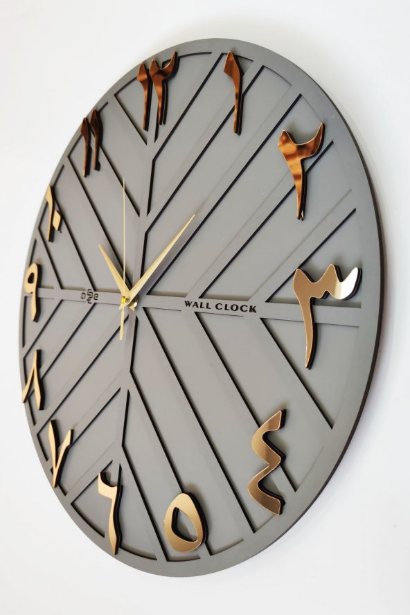 aSSe Tasarım Arapça Rakam Long Line Dekoratif Duvar Saati Antrasit & Gold 50x50cm Sessiz Mekanizma - Resim 3