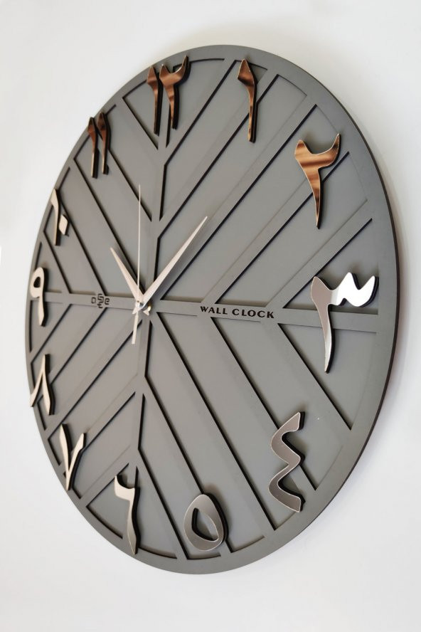 aSSe Tasarım Arapça Rakam Long Line Dekoratif Duvar Saati Antrasit & Gümüş 50x50cm Sessiz Mekanizma - Resim 3