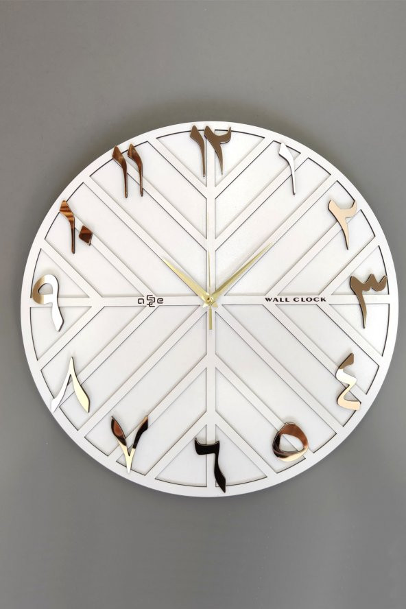 aSSe Tasarım Arapça Rakam Long Line Dekoratif Duvar Saati Beyaz & Gold 50x50cm Sessiz Mekanizma - 4