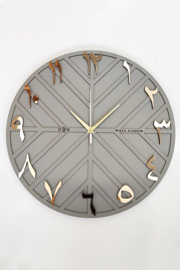 aSSe Tasarım Arapça Rakam Long Line Dekoratif Duvar Saati Antrasit & Gold 50x50cm Sessiz Mekanizma - Resim 4