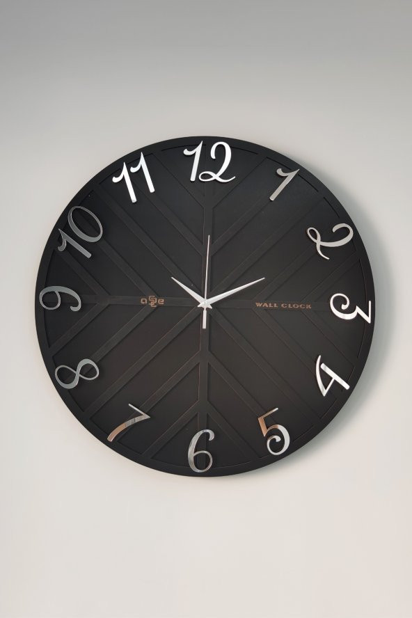 aSSe Tasarım Long Line Dekoratif Duvar Saati Siyah & Gümüş 50x50cm Sessiz Mekanizma - Resim 2