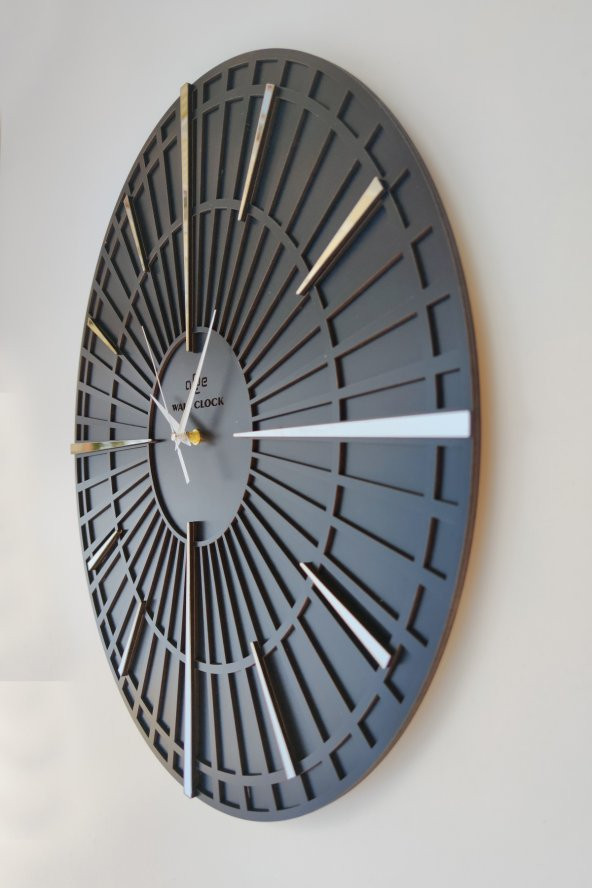 aSSe Tasarım Long Line Dekoratif Duvar Saati Siyah & Gümüş 37x37cm Sessiz Mekanizma - 2