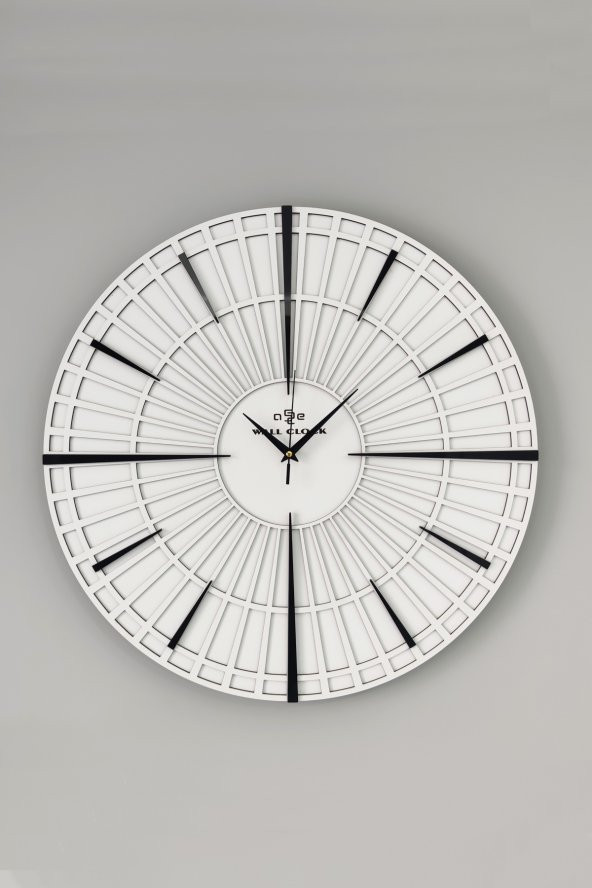 aSSe Tasarım Long Line Dekoratif Duvar Saati Beyaz & Siyah 37x37cm Sessiz Mekanizma - 2