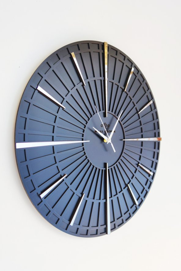 aSSe Tasarım Long Line Dekoratif Duvar Saati Siyah & Gümüş 37x37cm Sessiz Mekanizma - 3