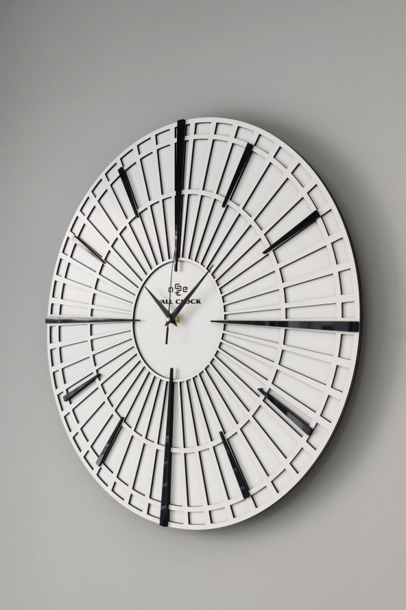 aSSe Tasarım Long Line Dekoratif Duvar Saati Beyaz & Siyah 37x37cm Sessiz Mekanizma - 3