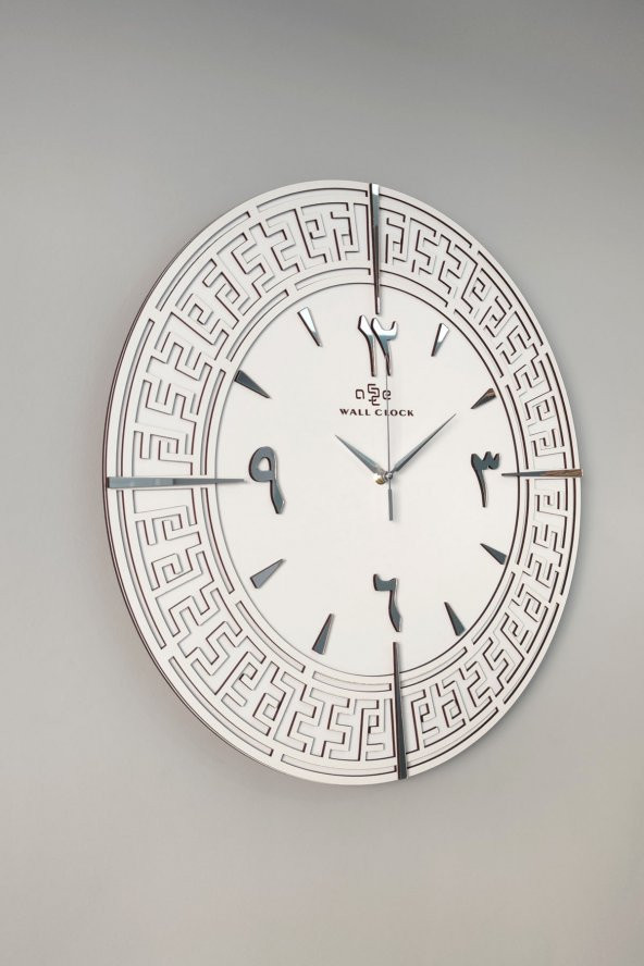 aSSe Tasarım Arapça Rakam Tangled Lines Beyaz & Gümüş Türkçe Rakam 50x50cm Sessiz Duvar Saati - Resim 2