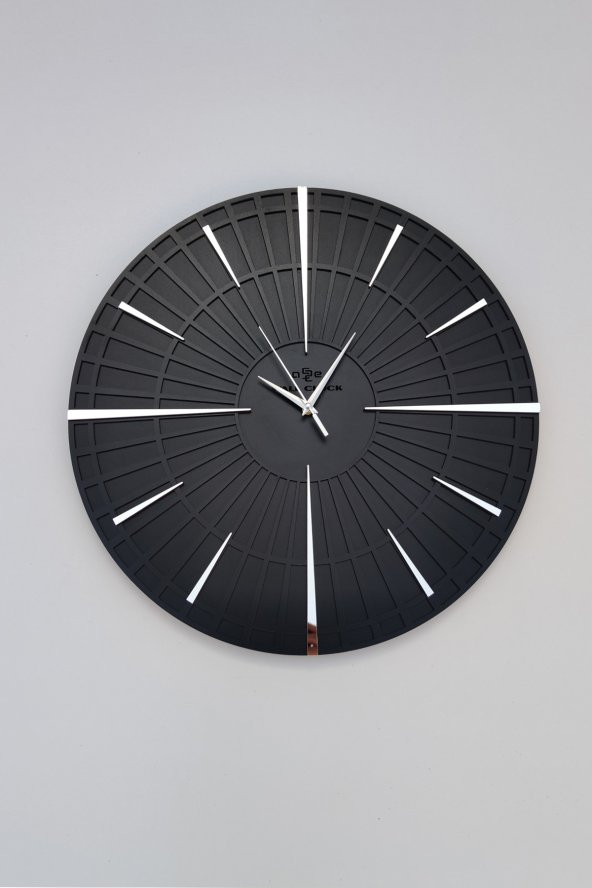 aSSe Tasarım Long Line Dekoratif Duvar Saati Siyah & Gümüş 37x37cm Sessiz Mekanizma - 4