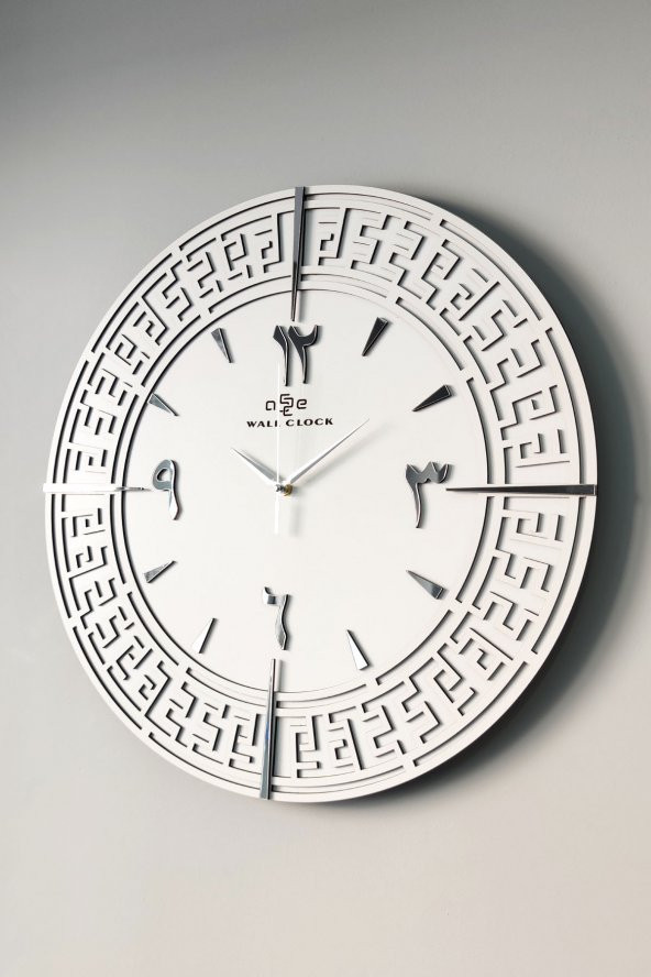 aSSe Tasarım Arapça Rakam Tangled Lines Beyaz & Gümüş Türkçe Rakam 50x50cm Sessiz Duvar Saati - Resim 3