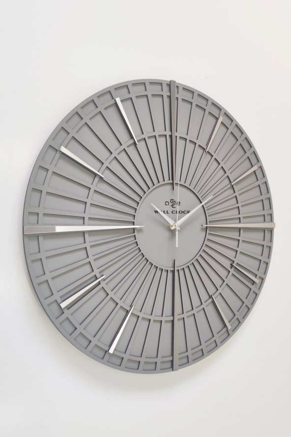 aSSe Tasarım Long Line Dekoratif Duvar Saati Antrasit & Gümüş 37x37cm Sessiz Mekanizma