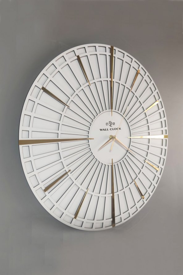 aSSe Tasarım Long Line Dekoratif Duvar Saati Beyaz & Gold 37x37cm Sessiz Mekanizma ürün görseli