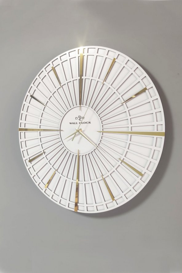 aSSe Tasarım Long Line Dekoratif Duvar Saati Beyaz & Gold 37x37cm Sessiz Mekanizma - Resim 3