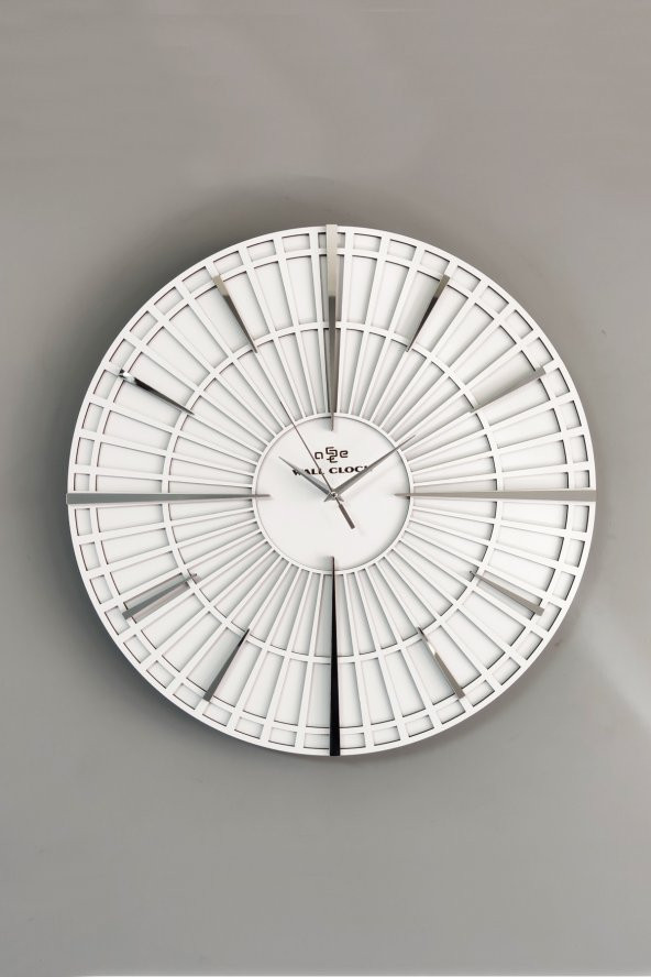 aSSe Tasarım Long Line Dekoratif Duvar Saati Beyaz & Gümüş 37x37cm Sessiz Mekanizma - Resim 3