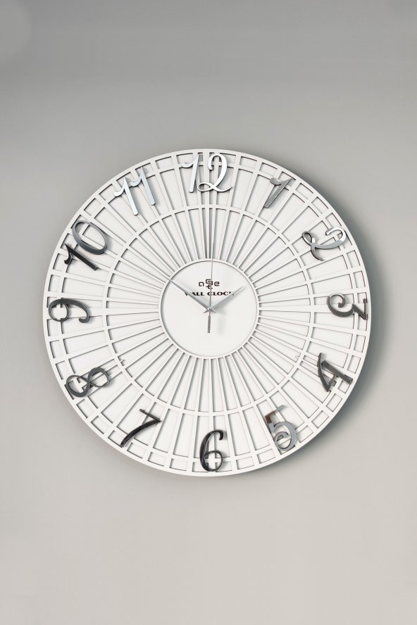 aSSe Tasarım Striped Pattern Beyaz & Gümüş 37x37cm Duvar Saati Sessiz Mekanizma - Resim 2