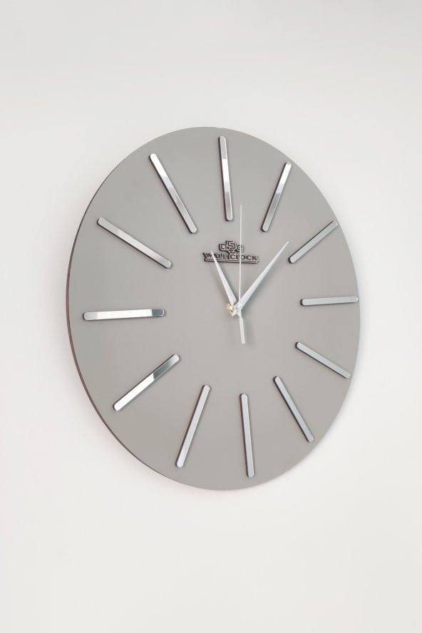 aSSe Tasarım Özel Dekoratif Aynalı Duvar Saati Antrasit & Gümüş Sessiz Mekanizma 37x37cm