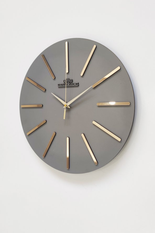 aSSe Tasarım Özel Dekoratif Aynalı Duvar Saati Antrasit & Gold Sessiz Mekanizma 37x37cm