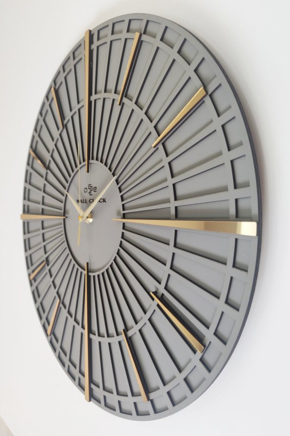 aSSe Tasarım Long Line Dekoratif Duvar Saati Antrasit & Gold 37x37cm Sessiz Mekanizma - 3
