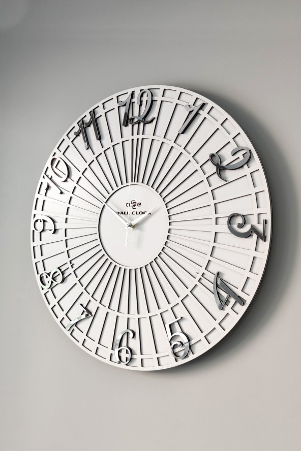 aSSe Tasarım Striped Pattern Beyaz & Gümüş 37x37cm Duvar Saati Sessiz Mekanizma - Resim 3
