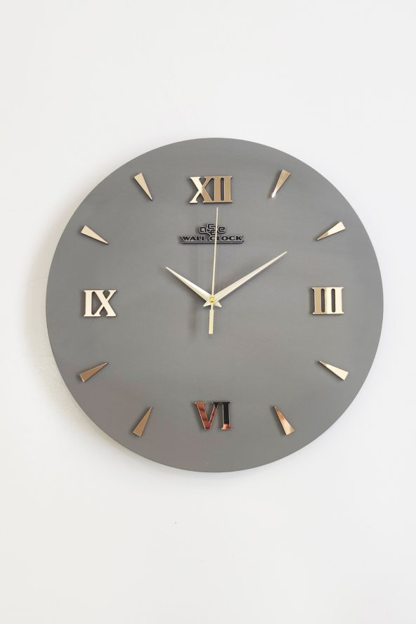 aSSe Tasarım aSSe Tasarım Özel Dekoratif Roma Rakamlı Aynalı Duvar Saati Antrasit & Gold Sessiz Mekanizma 37x37cm - 2