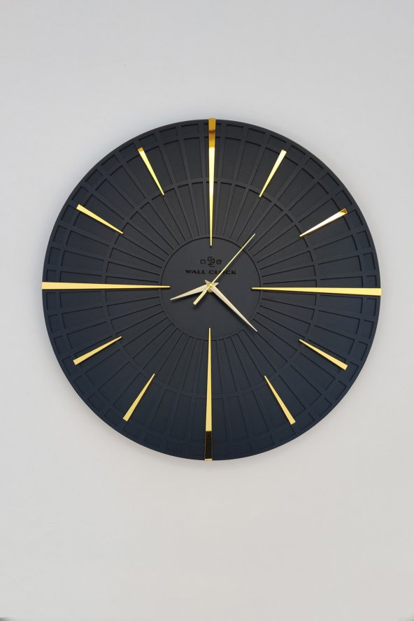 aSSe Tasarım Long Line Dekoratif Duvar Saati Siyah & Gold 37x37cm Sessiz Mekanizma - 3