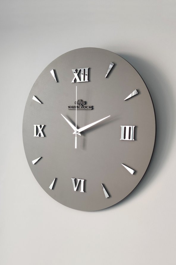 aSSe Tasarım aSSe Tasarım Özel Dekoratif Roma Rakamlı Aynalı Duvar Saati Antrasit & Gümüş Sessiz Mekanizma 37cm - 3