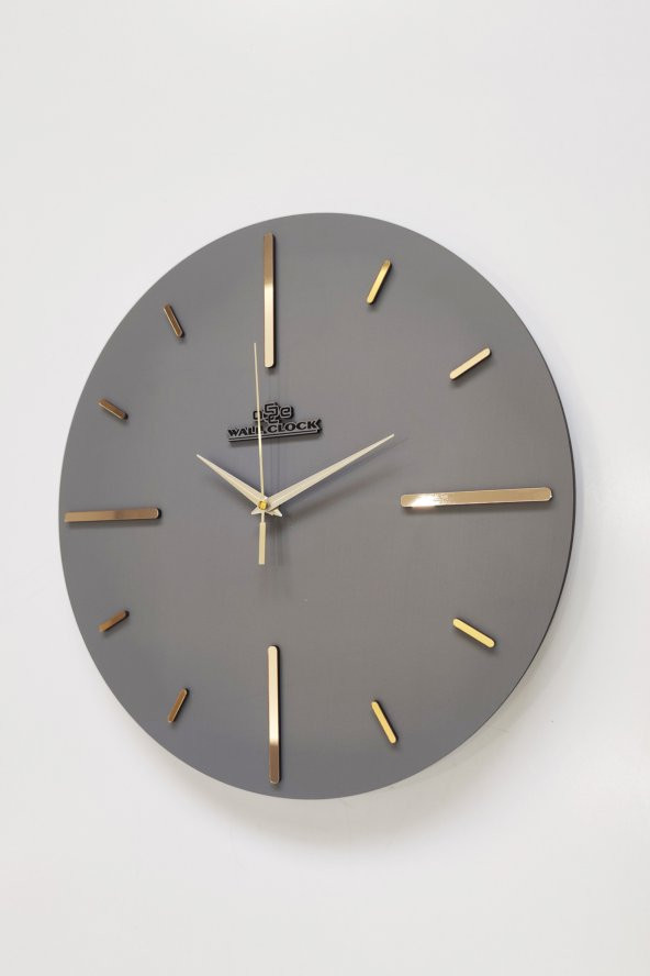 aSSe Tasarım Özel Aynalı  Duvar Saati Antrasit & Gold Sessiz Mekanizma  37x37cm - 3