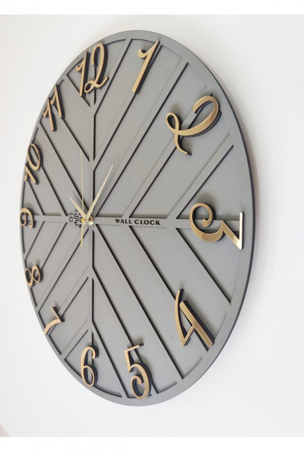 aSSe Tasarım Endless Line Dekoratif Duvar Saati Antrasit & Gold 37x37cm Sessiz Mekanizma - 4