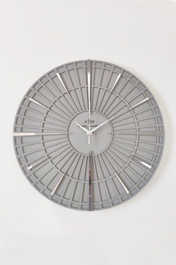 aSSe Tasarım Long Line Dekoratif Duvar Saati Antrasit & Gümüş 37x37cm Sessiz Mekanizma - 2