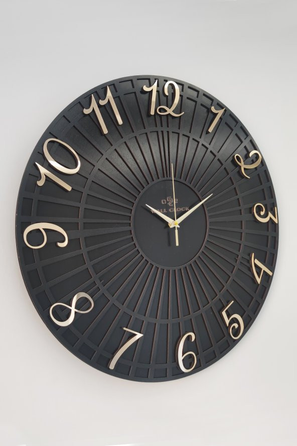 aSSe Tasarım Striped Pattern Siyah & Gold 37x37cm Duvar Saati Sessiz Mekanizma - Resim 2