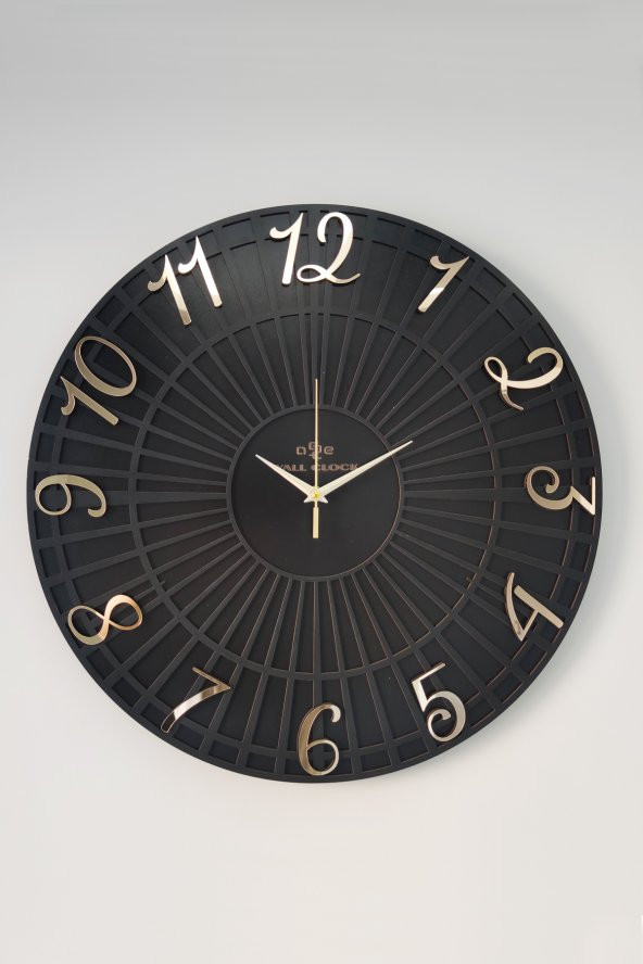 aSSe Tasarım Striped Pattern Siyah & Gold 37x37cm Duvar Saati Sessiz Mekanizma - Resim 3