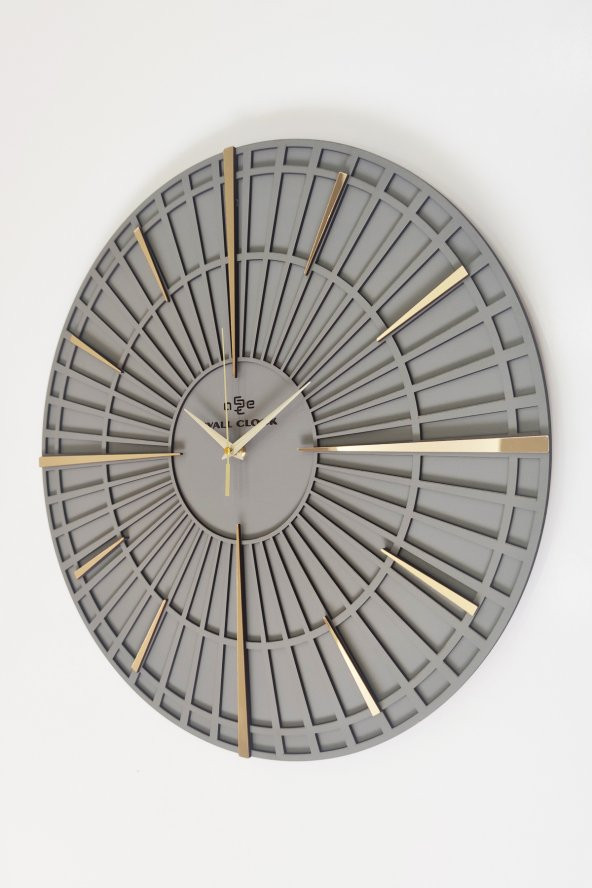 aSSe Tasarım Dekoratif Duvar Saati Antrasit & Gold 50x50cm Sessiz Mekanizma - Resim 3