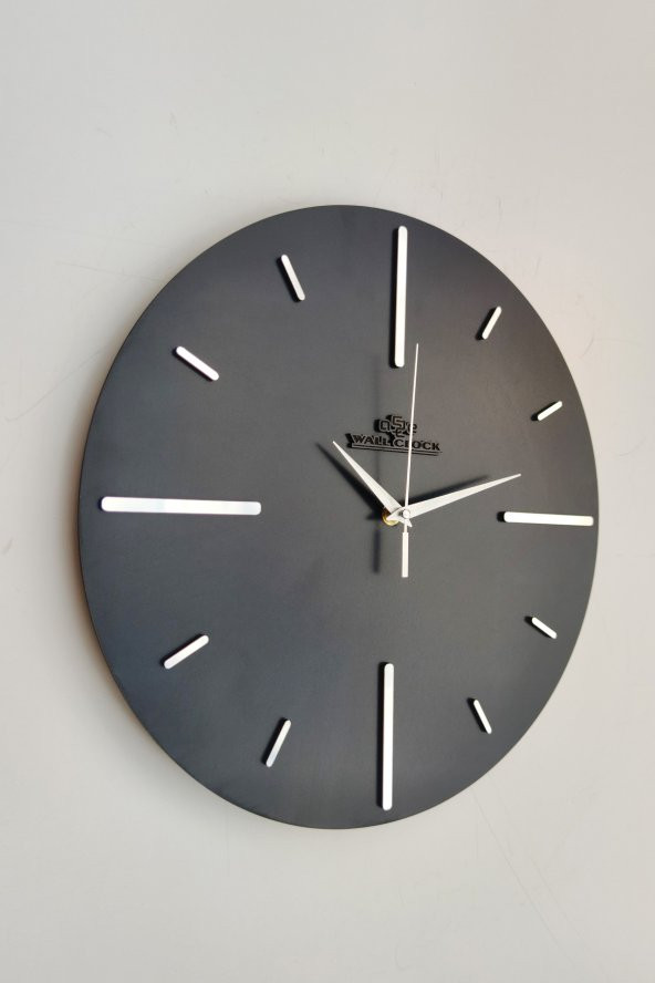 aSSe Tasarım Özel Aynalı  Duvar Saati Siyah & Gümüş Sessiz Mekanizma  37x37cm