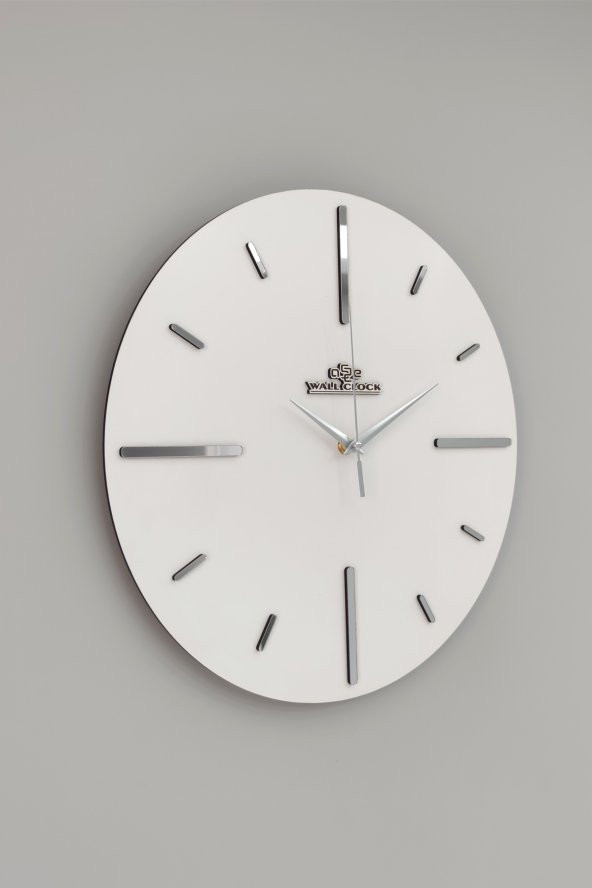 aSSe Tasarım Özel Aynalı  Duvar Saati Beyaz & Gümüş Sessiz Mekanizma  37x37cm
