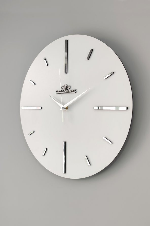 aSSe Tasarım Özel Aynalı  Duvar Saati Beyaz & Gümüş Sessiz Mekanizma  37x37cm - 3