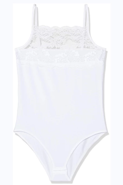Kadın İp Askılı Body Geniş Dantelli Kancalı Çıtçıtlı Pamuklu Atlet - 4